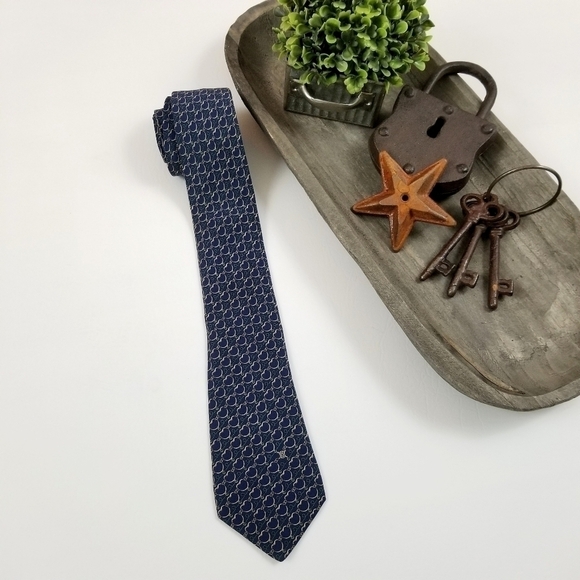 Celine Paris blue green white chain link print silk men's neck tie Made In Italy - Picture 2 of 6